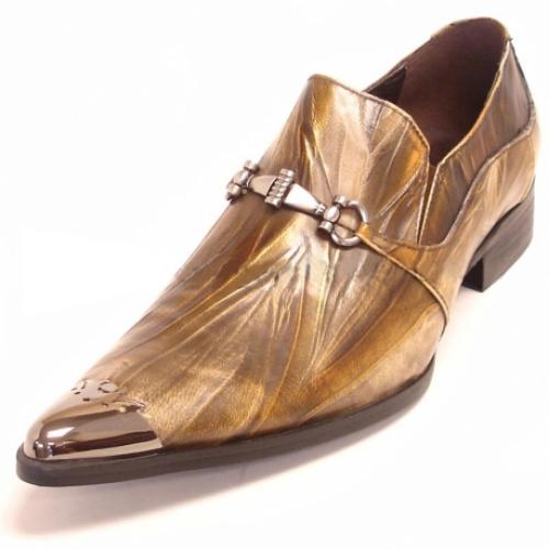 Fiesso Brown Genuine Leather Loafer Shoes With Bracelet / Metal Tip FI6783